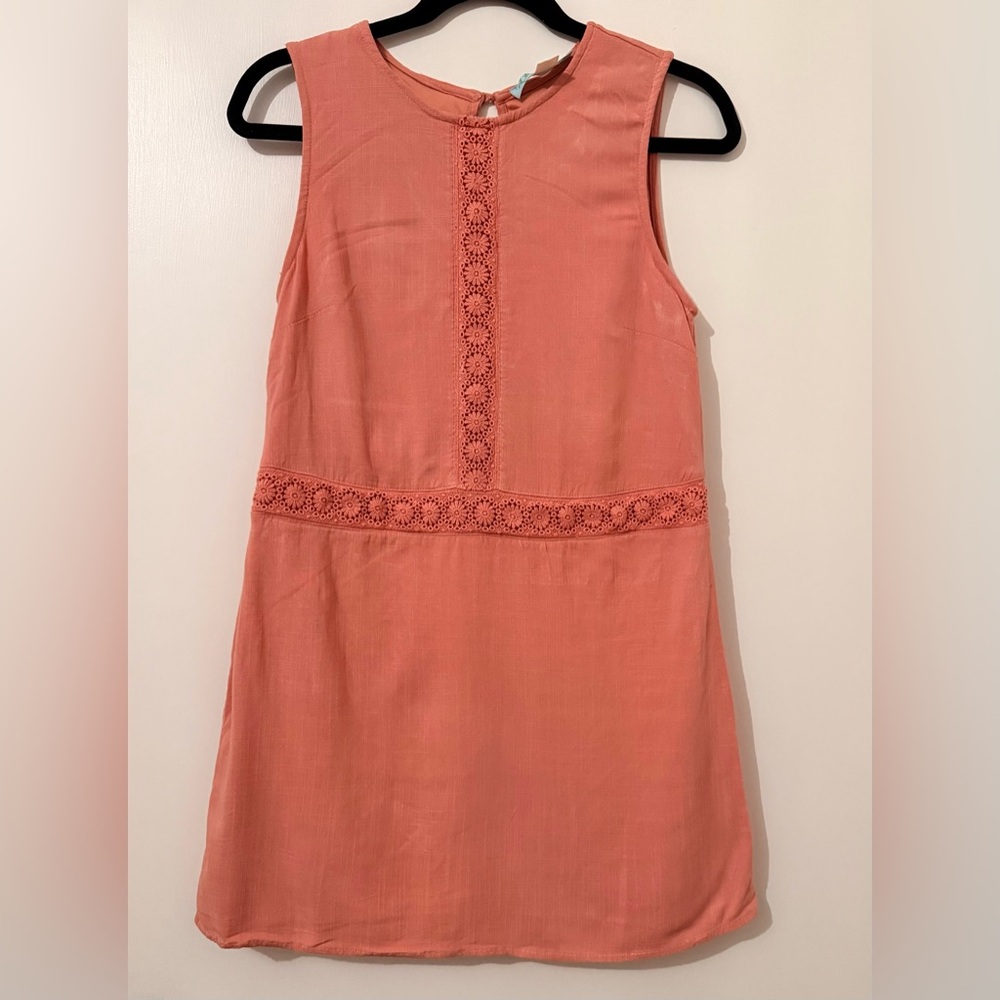 Coral Sleeveless Mini Dress with Lace Trim
